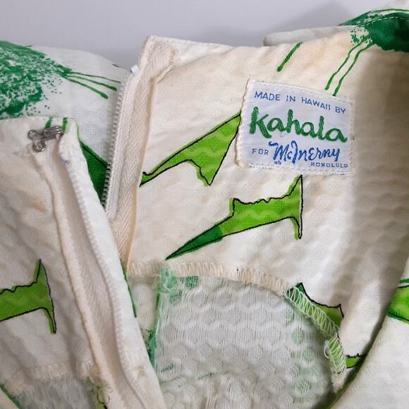 Vintage 1960s Kahala Hawaii Mod Floral Wide Leg Jumpsuit Lime Green Psychedelic - Picture 15 of 16